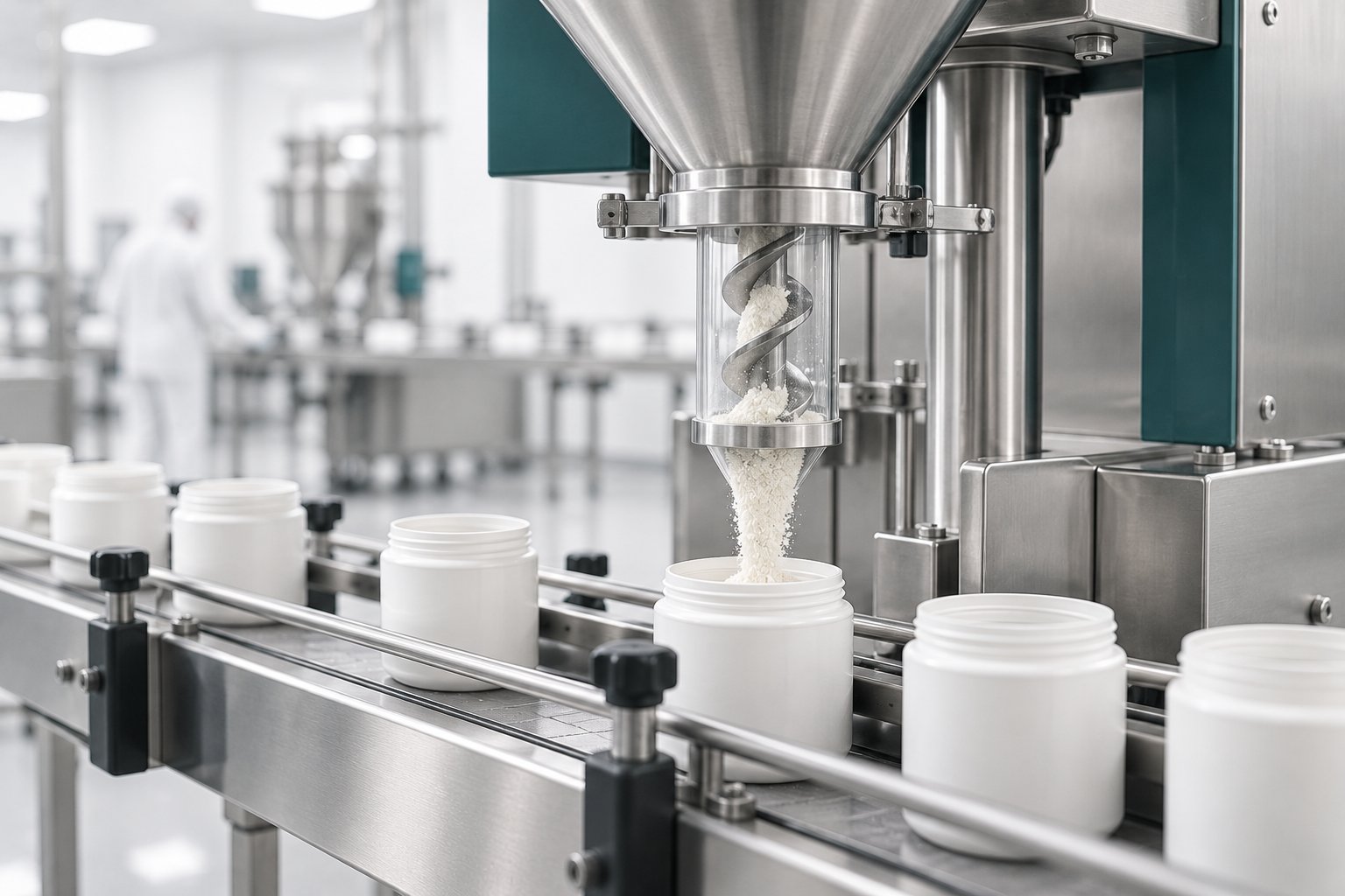 Stainless steel filling line filling powder into containers